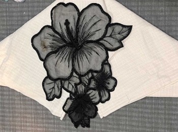 Black Color Organza Flower With Beads Work For Dress, Gowns, Tops etc.
